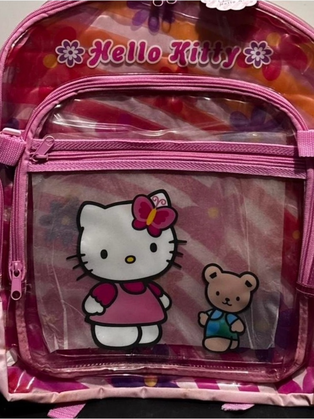 Hello Kitty Pink Clear Pocket Backpack with Bear Graphic